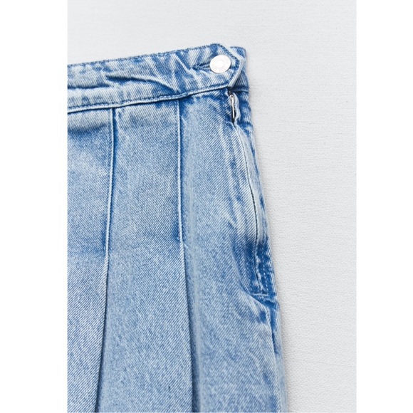 ZARA PLEATED DENIM SKIRT - Picture 5 of 11